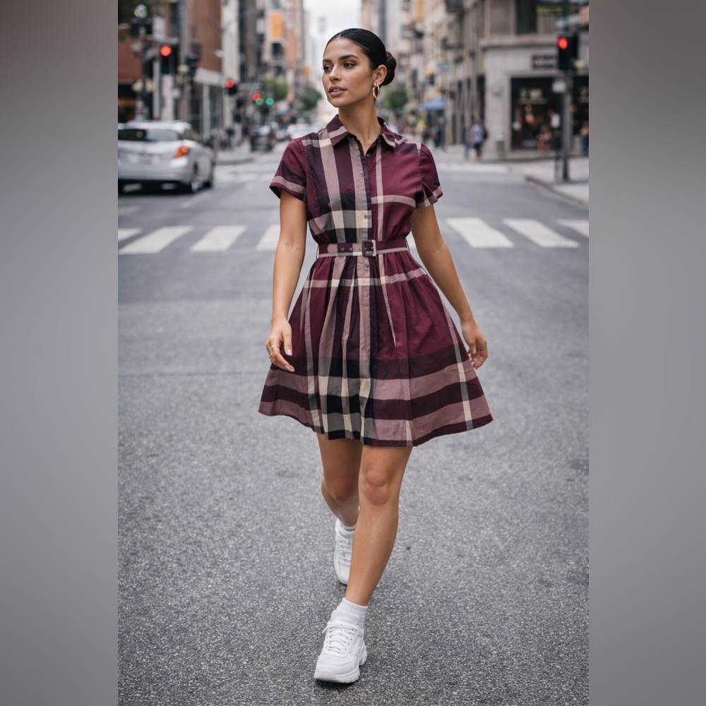 Liza Luxe Midi Dress Plaid- with belt NWOT